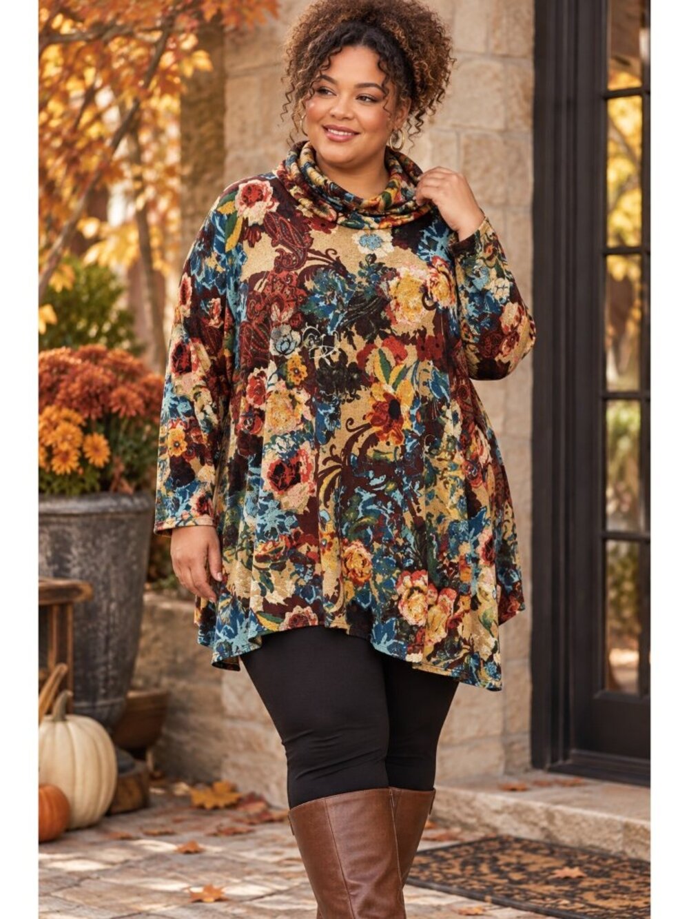 Ali Miles Women’s 3X Floral Paisley Cowl Neck Tunic Top Art to Wear Lagenlook